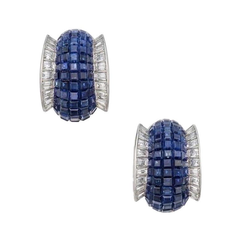 Van Cleef 
Arpels pair of Sapphire and Diamond 
Mystery-Set
 Earclips