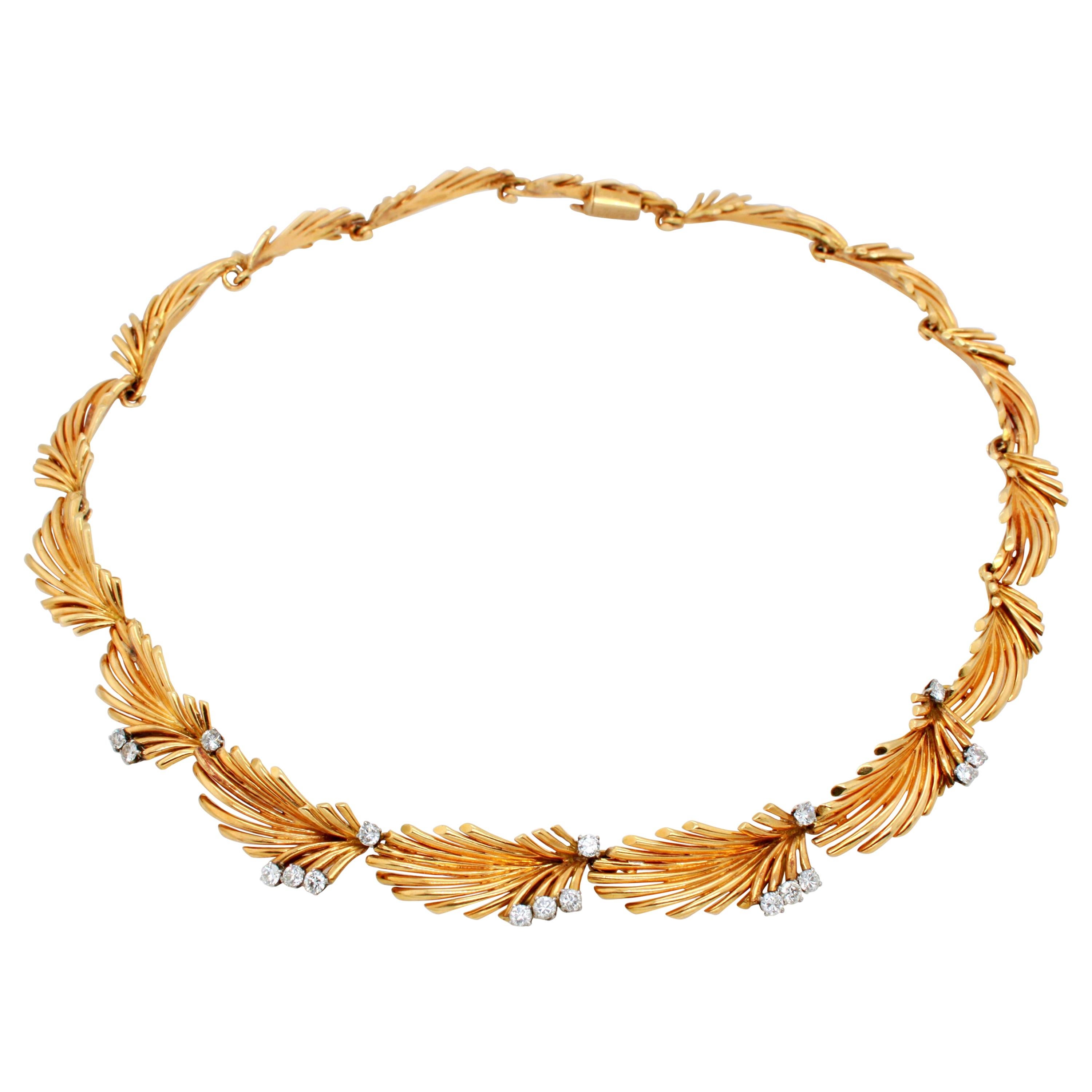 Van Cleef & Arpels Palm Leaf Gold and Diamond Necklace, circa 1950s