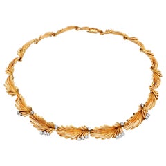 Van Cleef & Arpels Palm Leaf Gold and Diamond Necklace, circa 1950s