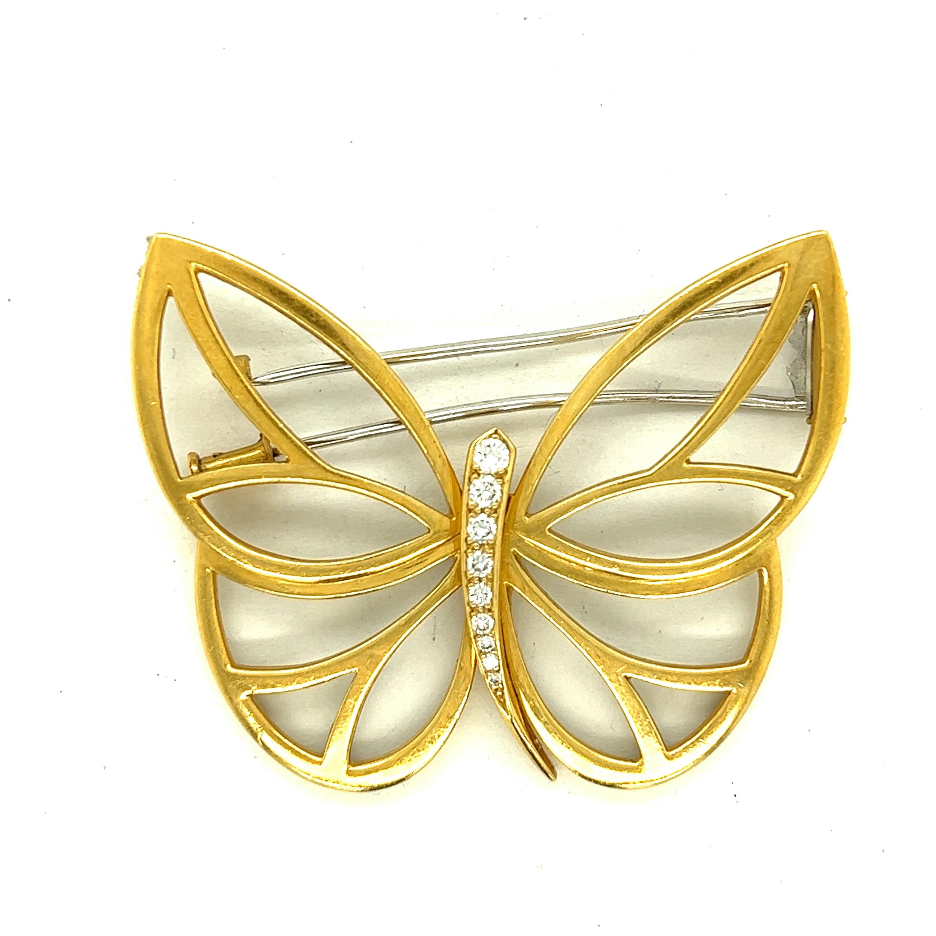 Van Cleef & Arpels Papillon 18k Yellow Gold Diamond Butterfly Brooch In Excellent Condition For Sale In New York, NY
