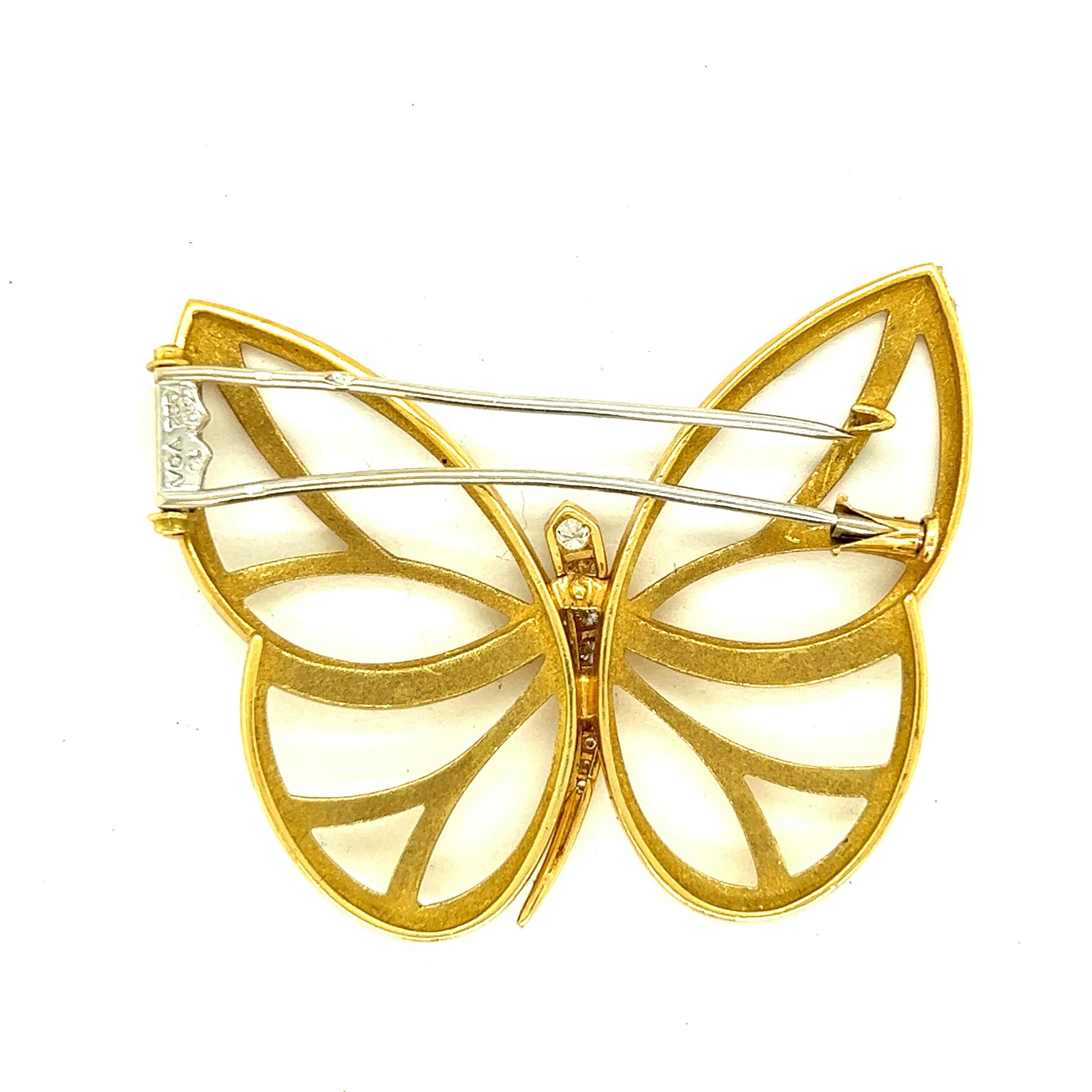 Women's Van Cleef & Arpels Papillon 18k Yellow Gold Diamond Butterfly Brooch For Sale