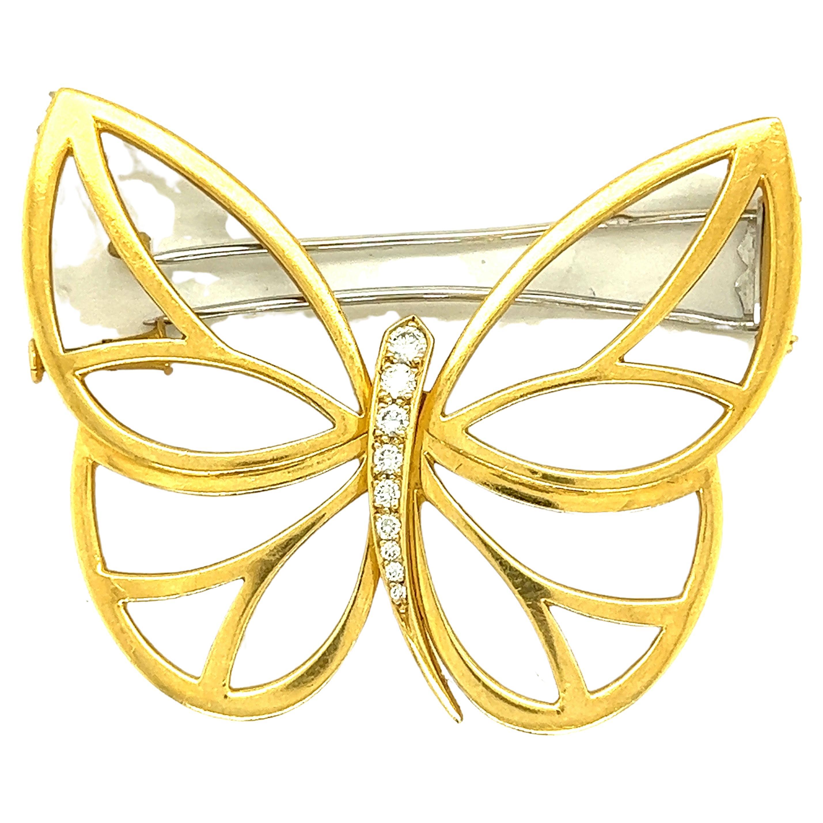 Van Cleef & Arpels Papillon 18k Yellow Gold Diamond Butterfly Brooch For Sale