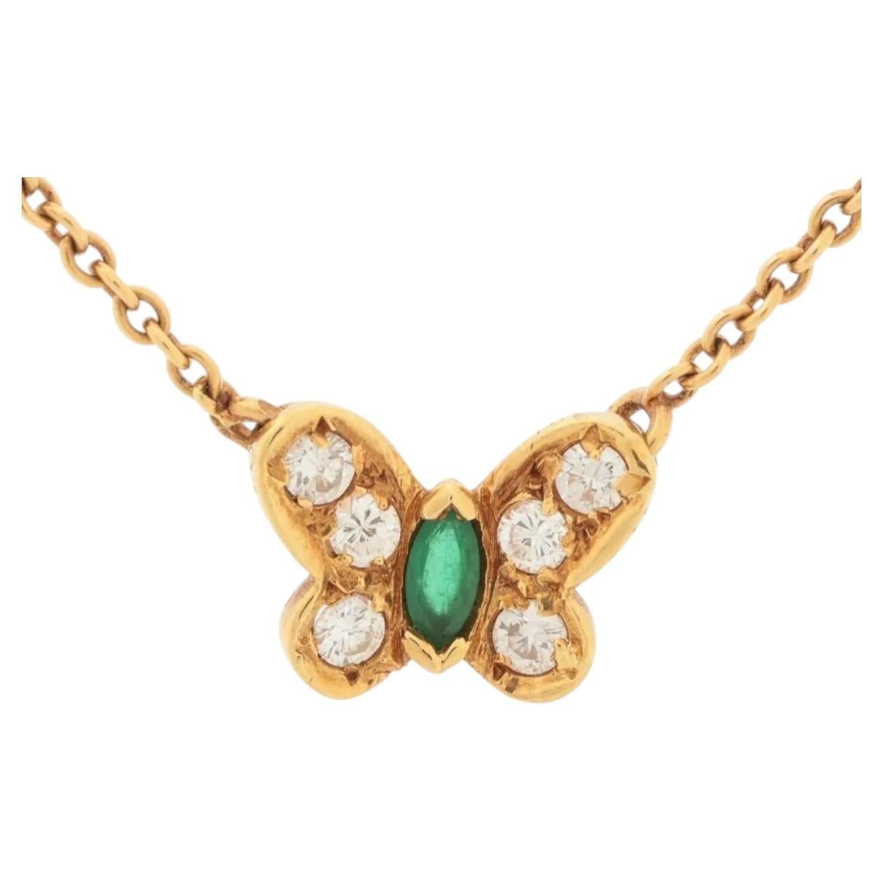 Van Cleef & Arpels Papillon Emerald Diamond 18K Yellow Gold Necklace