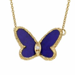 Van Cleef &Arpels Papillon Lapis Lazuli Diamond Pendant Necklace 750 Yellow Gold