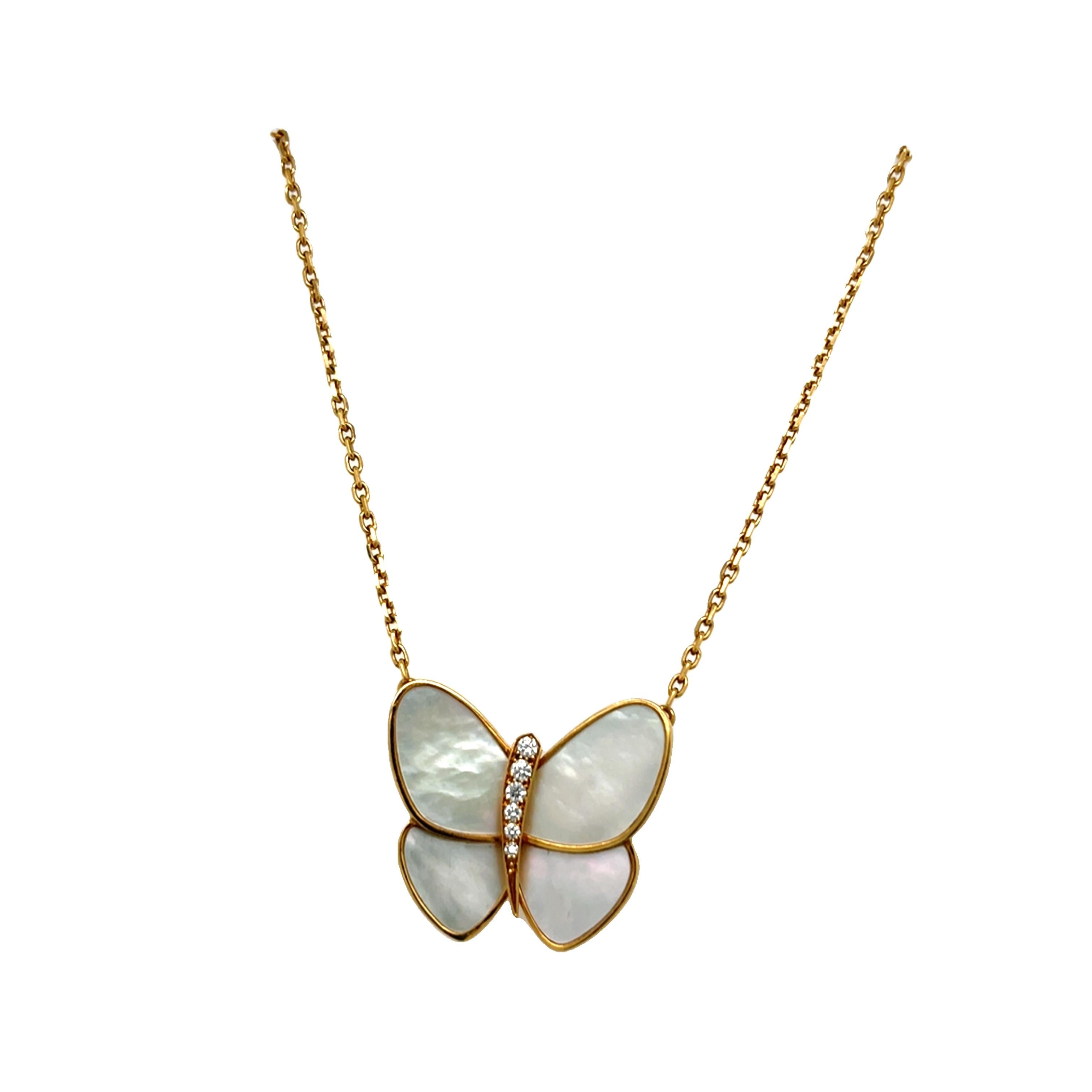 Van Cleef & Arpels Papillon Necklace 18ct Gold, Mother of Pearl & Diamonds 5