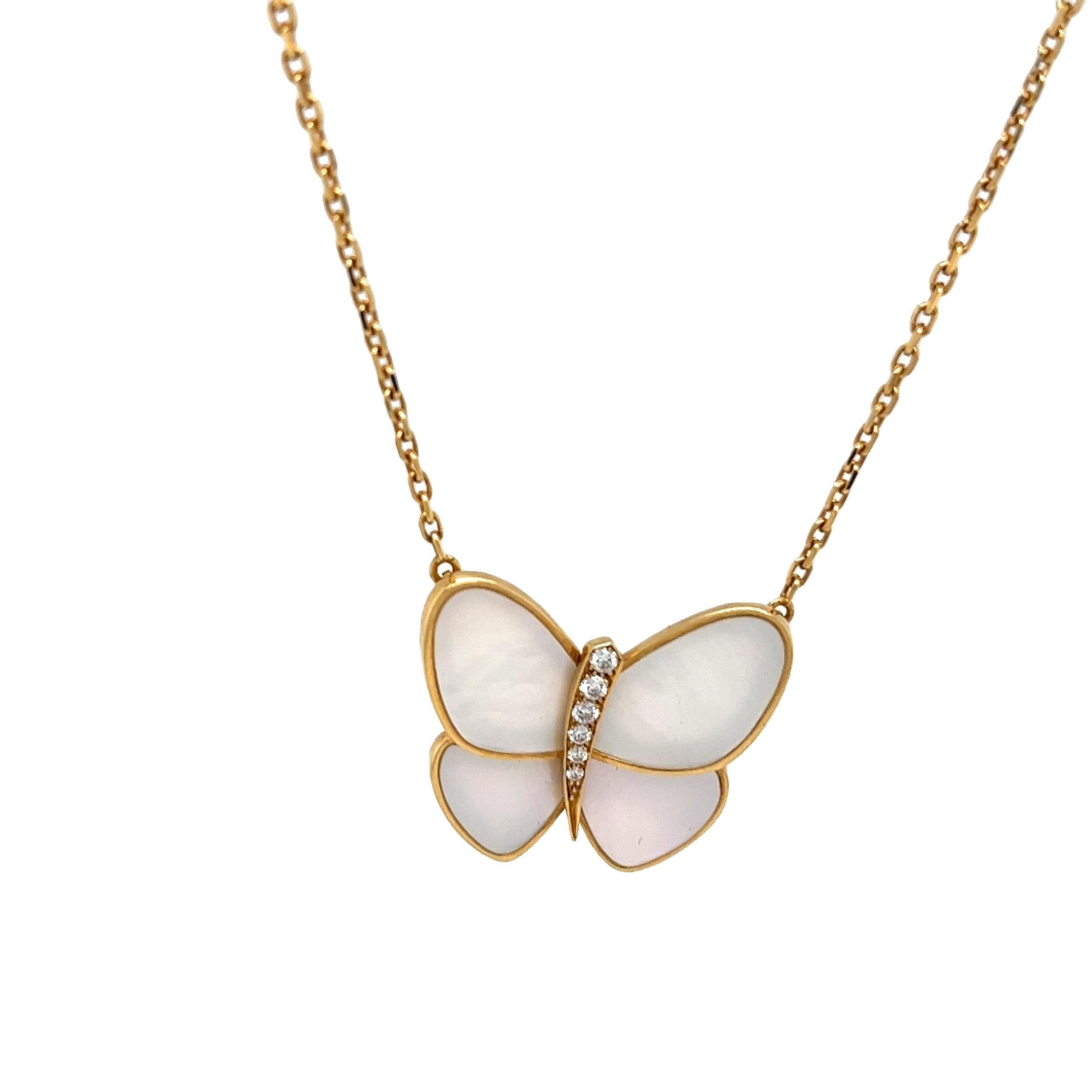 Women's or Men's Van Cleef & Arpels Papillon Necklace 18ct Gold, Mother of Pearl & Diamonds