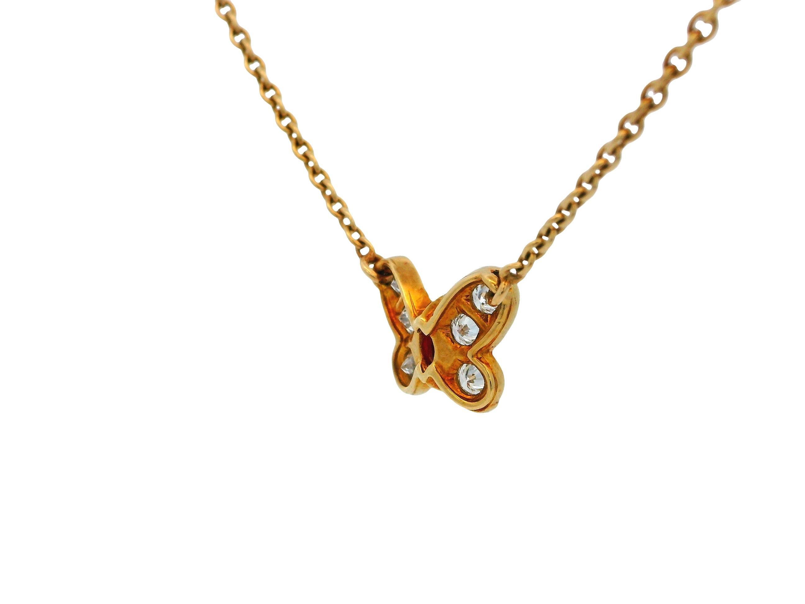 Women's Van Cleef & Arpels Papillon Ruby Diamond 18K Yellow Gold Necklace For Sale
