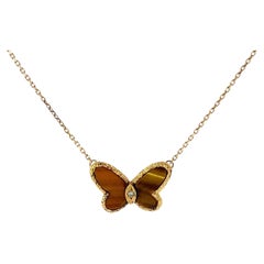 Van Cleef & Arpels Papillon Tiger's Eye & Diamond Pendant Necklace