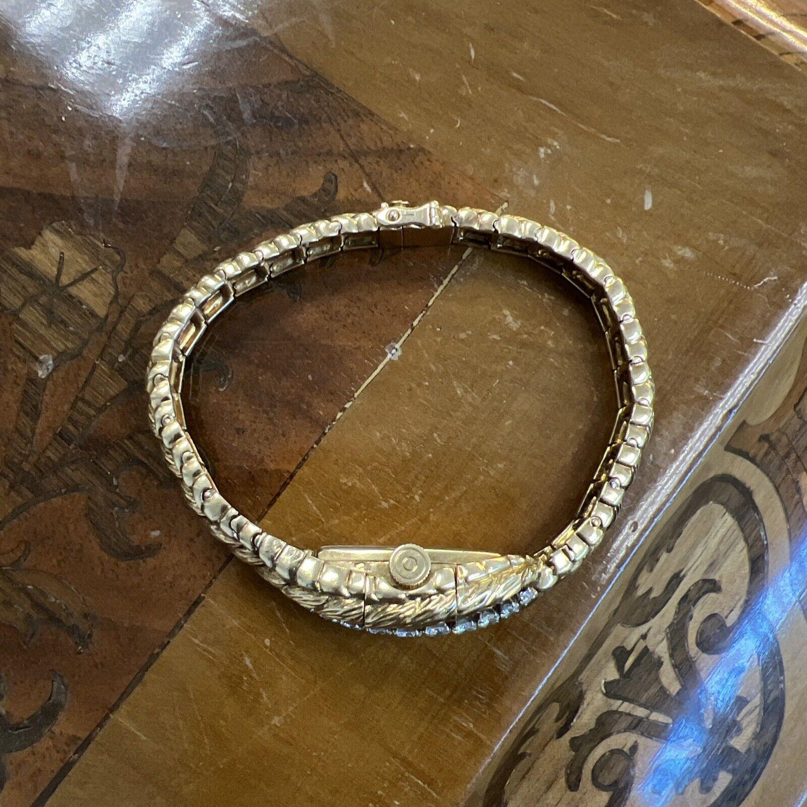 Round Cut VAN CLEEF & ARPELS Paris 18k Gold, Platinum & Diamond Watch Bracelet Retro 1950s