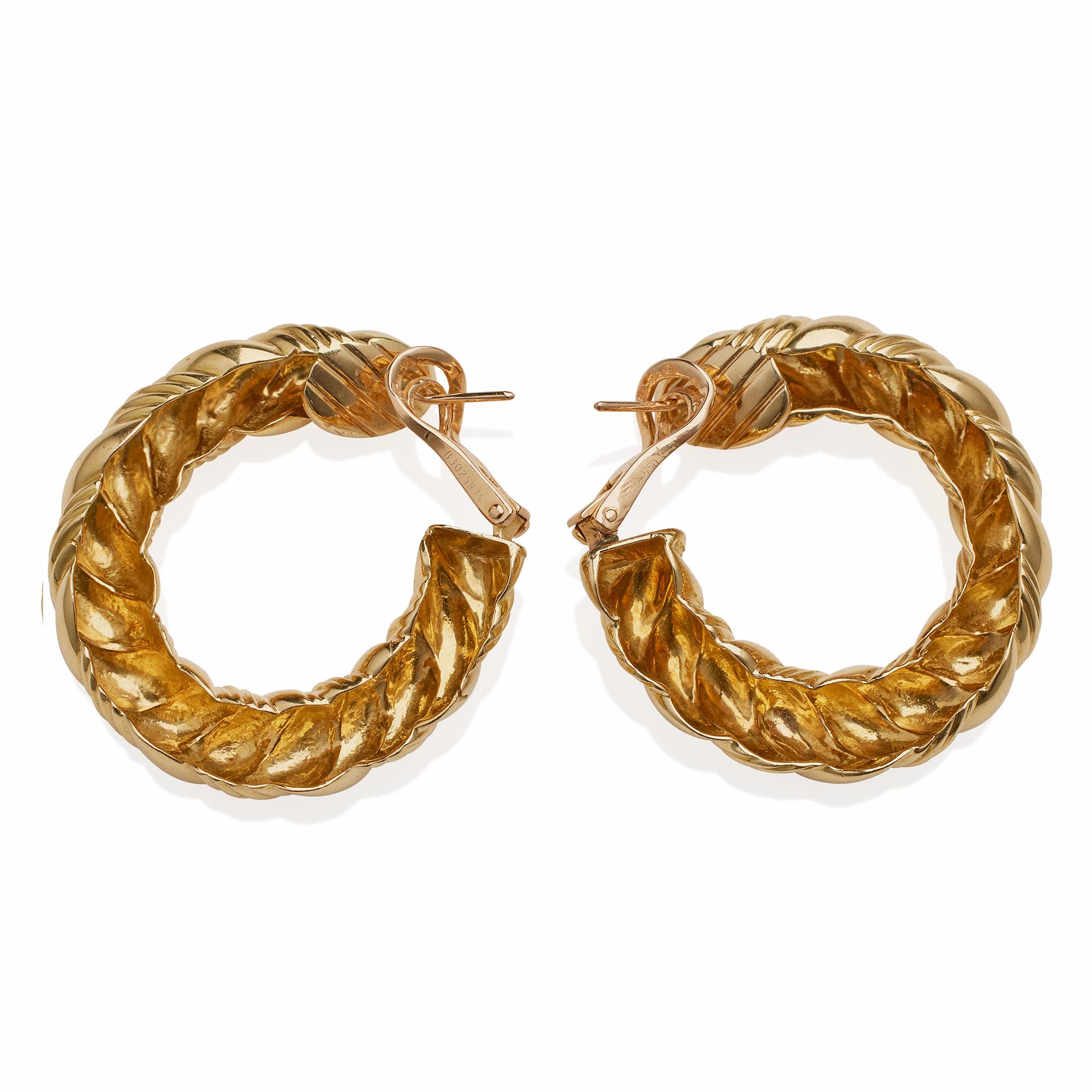 Modern Van Cleef & Arpels Paris 18K Gold Twisted Hoop Earrings For Sale
