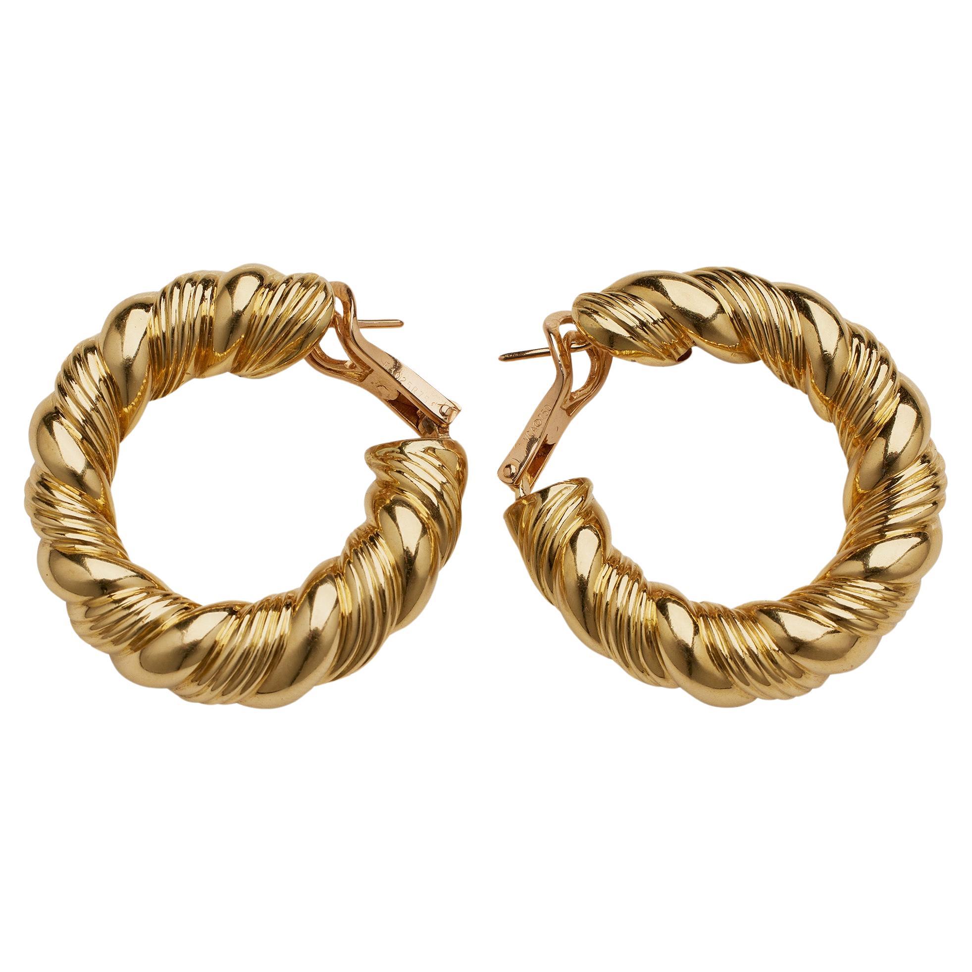 Van Cleef & Arpels Paris 18K Gold Twisted Hoop Earrings For Sale