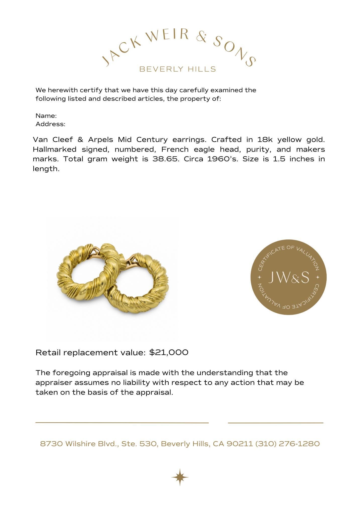 Orecchini a cerchio Van Cleef & Arpels Paris in oro giallo 18k Andre Vassort in vendita 3
