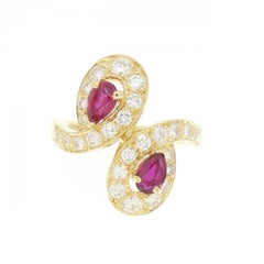 VAN CLEEF & ARPELS PARIS 18k Yellow Gold, Diamond & Ruby Bypass Ring 1980s