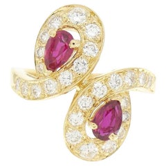 VAN CLEEF & ARPELS PARIS 18k Yellow Gold, Diamond & Ruby Bypass Ring 1980s