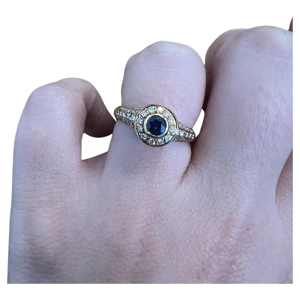 VAN CLEEF & ARPELS Paris 18k Yellow Gold, Diamond & Sapphire Ring Circa 1980s For Sale