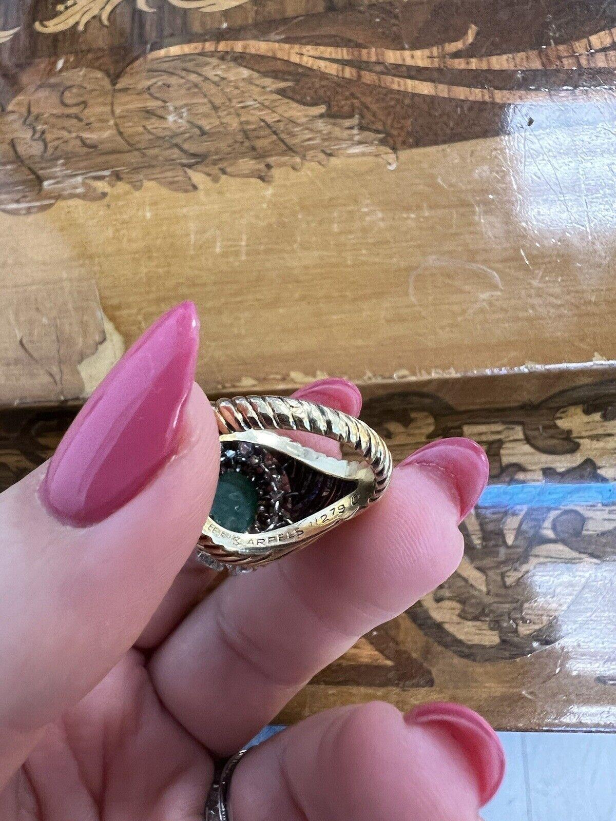 VAN CLEEF & ARPELS PARIS 18k Yellow Gold, Emerald & Diamond Ring Retro 1950s For Sale 2
