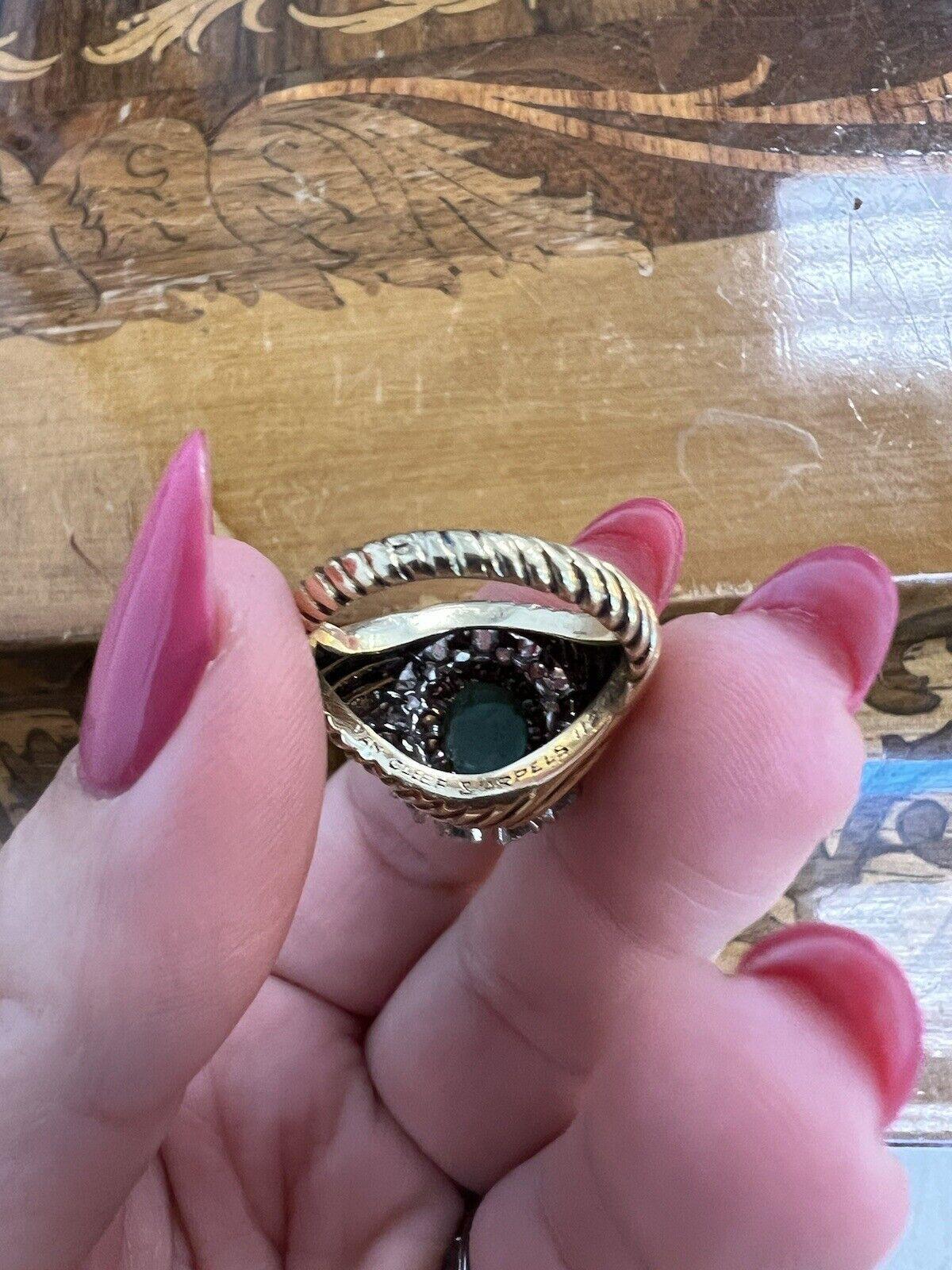 VAN CLEEF & ARPELS PARIS 18k Yellow Gold, Emerald & Diamond Ring Retro 1950s For Sale 3