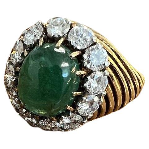 VAN CLEEF 
ARPELS PARIS 18k Yellow Gold, Emerald 
Diamond Ring Retro 1950s
