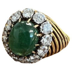 VAN CLEEF & ARPELS PARIS 18k Yellow Gold, Emerald & Diamond Ring Retro 1950s
