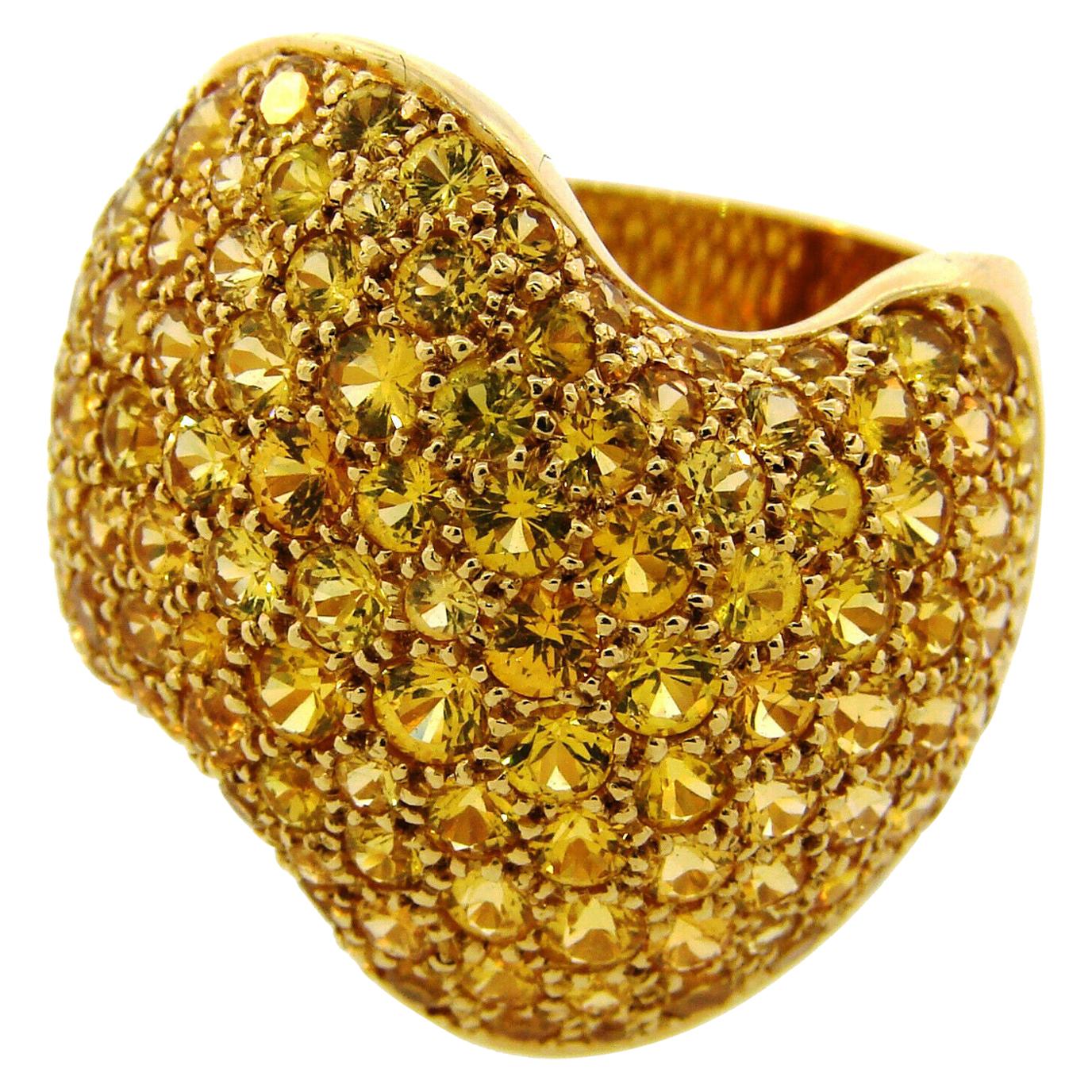 Van Cleef & Arpels Paris 18k Yellow Gold & Yellow Sapphire Wave Ring Vintage