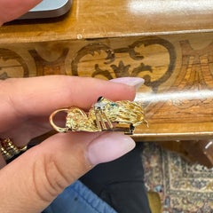 VAN CLEEF & ARPELS Paris 18k YG, Onyx, Diamond & Emerald Lion Clip w/Pouch 1980s