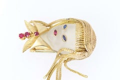 Van Cleef & Arpels Paris 18k YG, Rock Crystal, Sapphire & Ruby Girl Brooch Rare