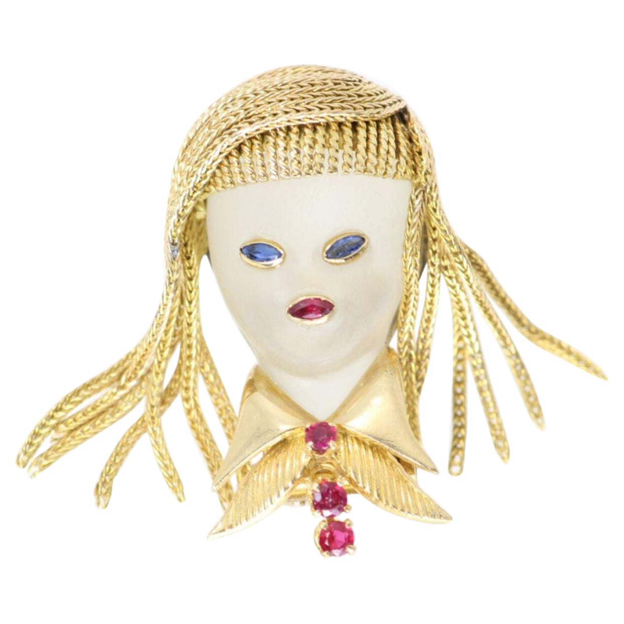 Van Cleef 
Arpels Paris 18k YG, Rock Crystal, Sapphire 
Ruby Girl Brooch Rare