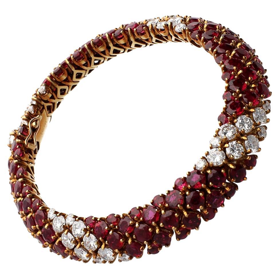 Van Cleef & Arpels Paris 1960s 'Lawn' Diamond Ruby Gold Bracelet