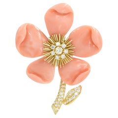 Van Cleef & Arpels Paris „Clematis“ Koralle Diamant Gold Brosche