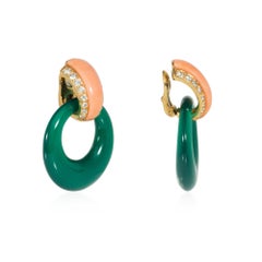 Van Cleef & Arpels Paris coral, chrysoprase, and diamond doorknocker earrings
