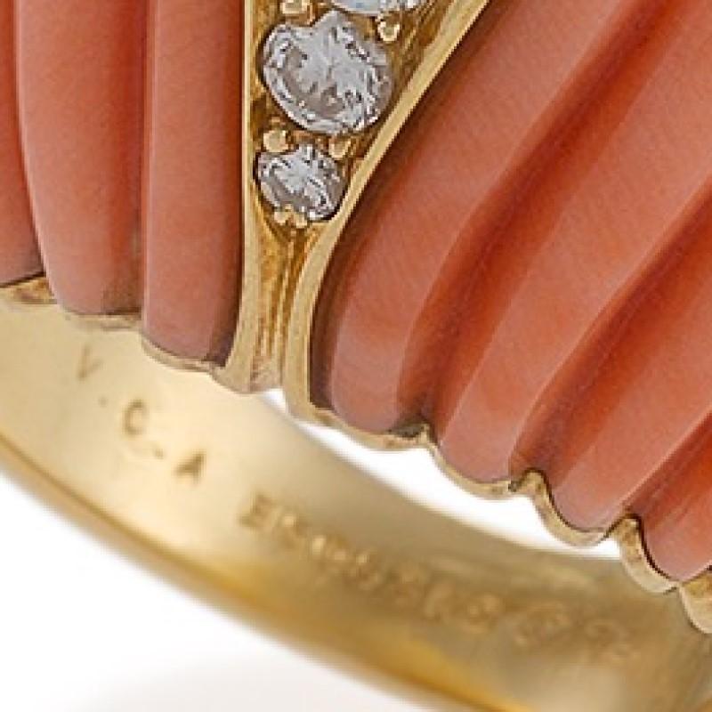 Women's Van Cleef & Arpels Paris Coral Diamond and Gold Bombé Ring