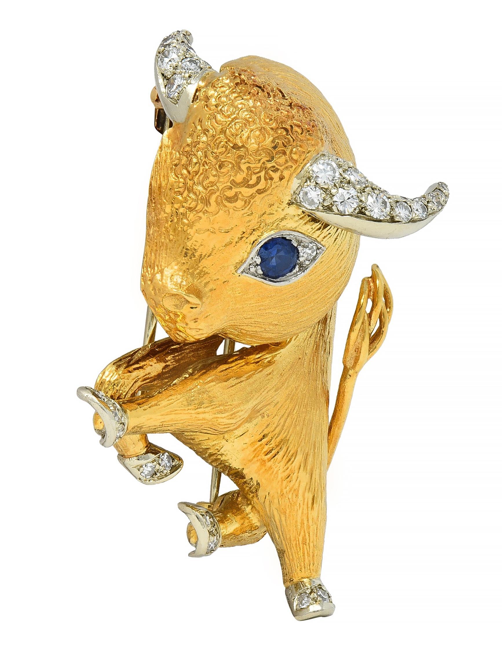 Van Cleef & Arpels Paris Diamond 18K Gold Whimsical Taurus Zodiac Brooch In Excellent Condition In Philadelphia, PA