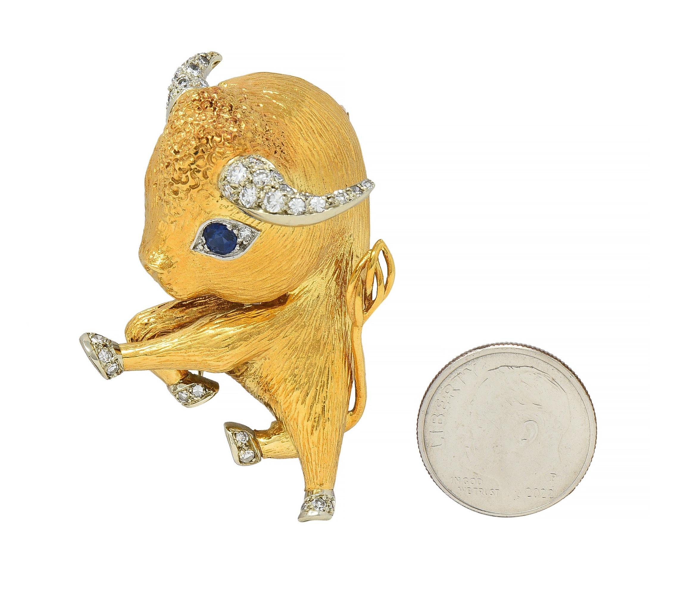 Women's or Men's Van Cleef & Arpels Paris Diamond 18K Gold Whimsical Taurus Zodiac Brooch