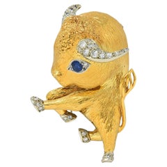 Vintage Van Cleef & Arpels Paris Diamond 18K Gold Whimsical Taurus Zodiac Brooch