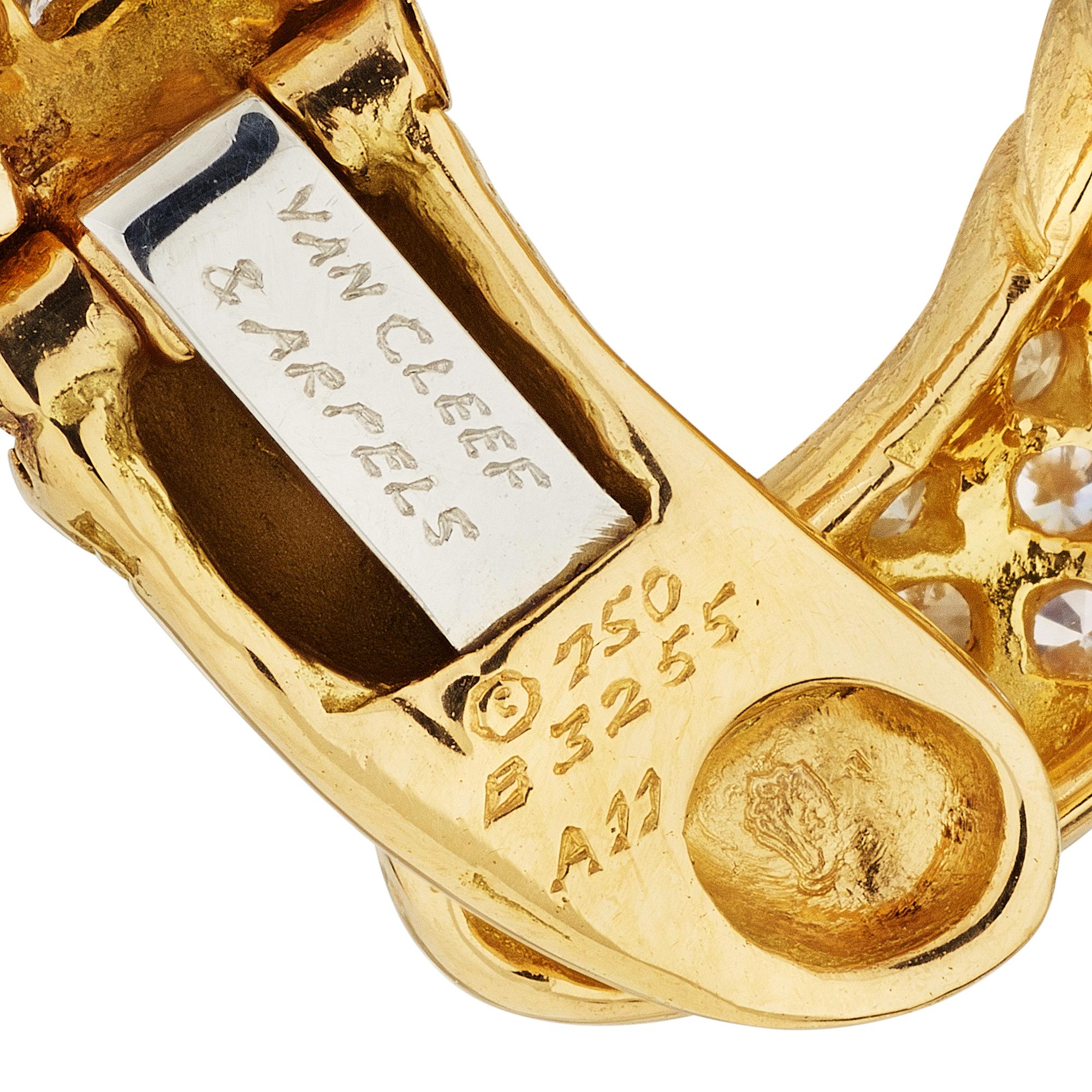 Round Cut Van Cleef & Arpels Paris Diamond Gold Clip Hoop Earrings For Sale