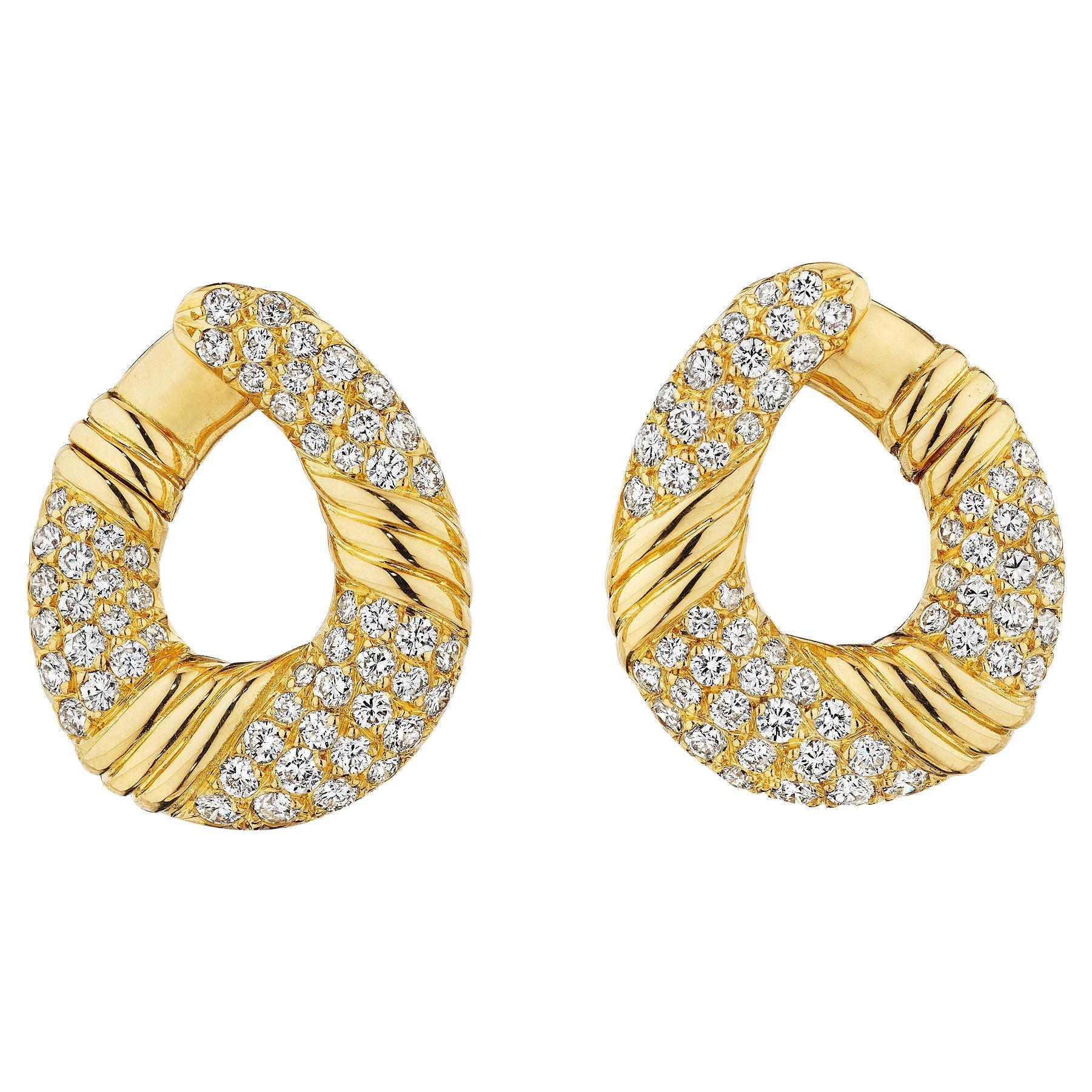 Van Cleef & Arpels Paris Diamond Gold Clip Hoop Earrings