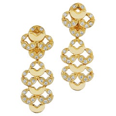 Van Cleef & Arpels Paris Diamond Gold Modernist Quatrefoil Drop Clip Earrings