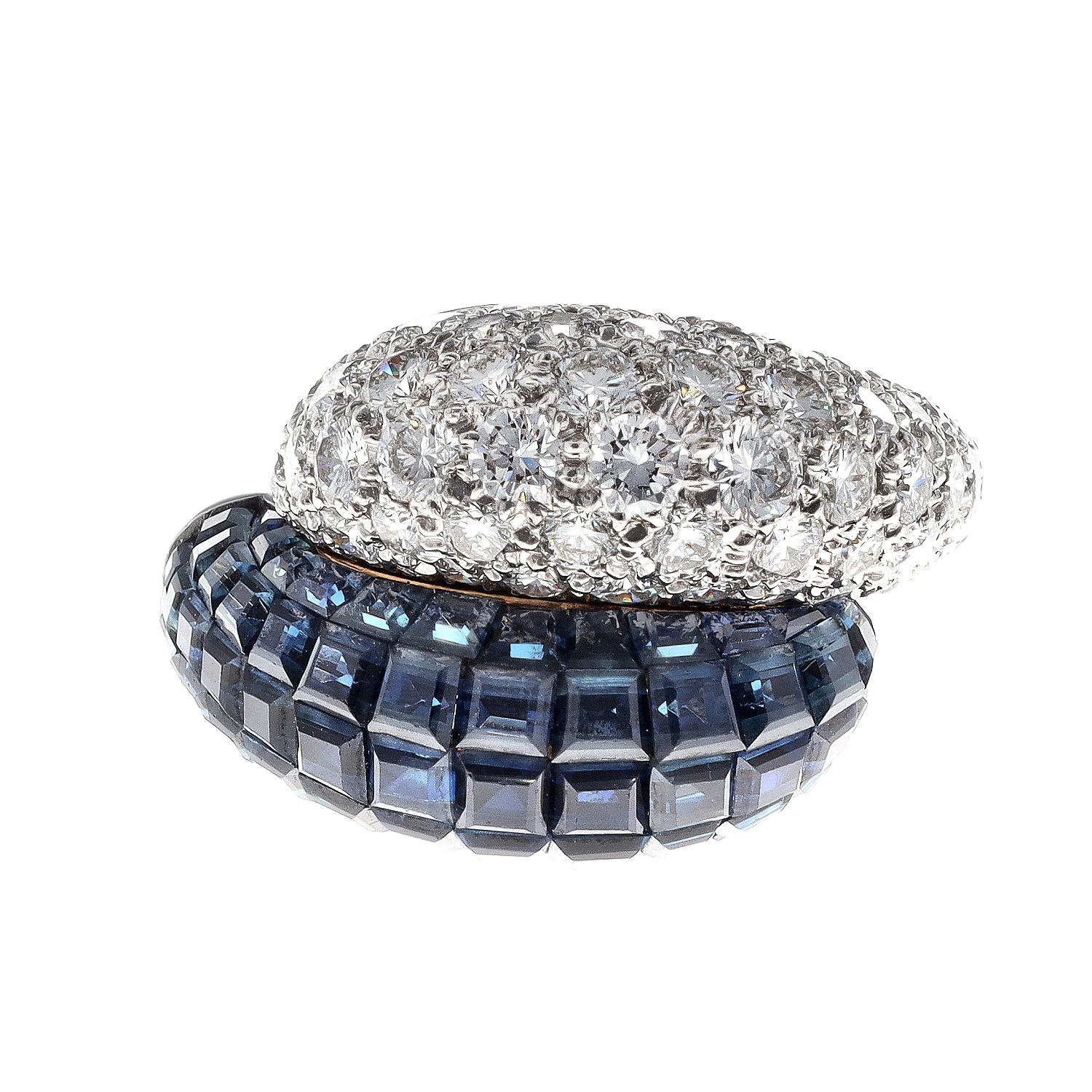 Van Cleef & Arpels Paris Invisibly Set Diamond Sapphire Double Boule Ring For Sale