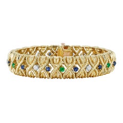 Van Cleef & Arpels Paris Mid-Century Emerald Sapphire Diamond Gold 'X' Bracelet