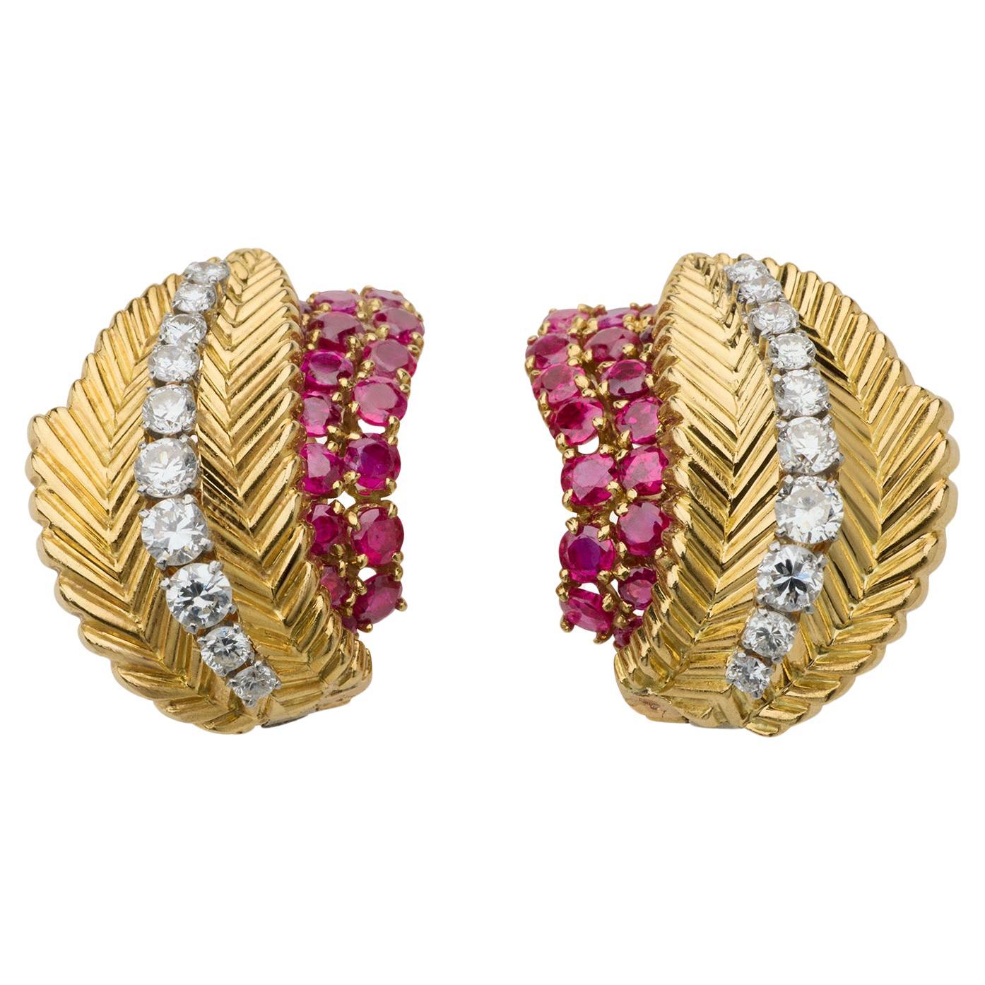 Van Cleef & Arpels Paris Mid-century Ruby and Diamond Earrings