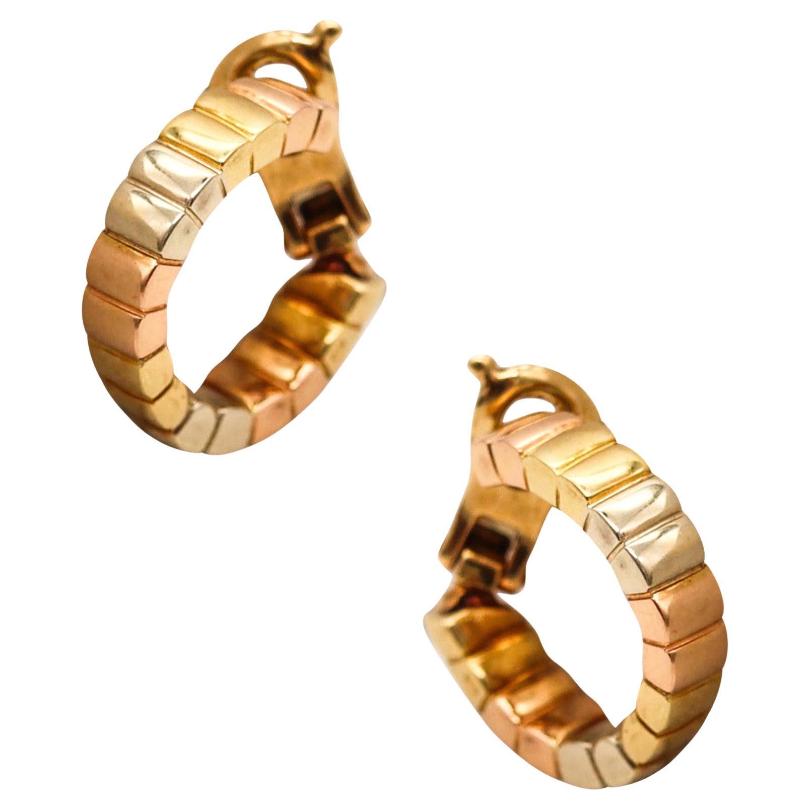 Van Cleef & Arpels Paris Modernist Three Color Hoops Earrings in Solid 18Kt Gold For Sale