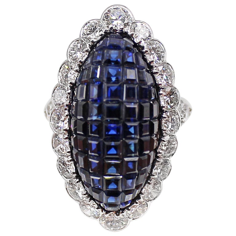 Van Cleef and Arpels Paris Mystery Set Sapphire and Diamond Navette