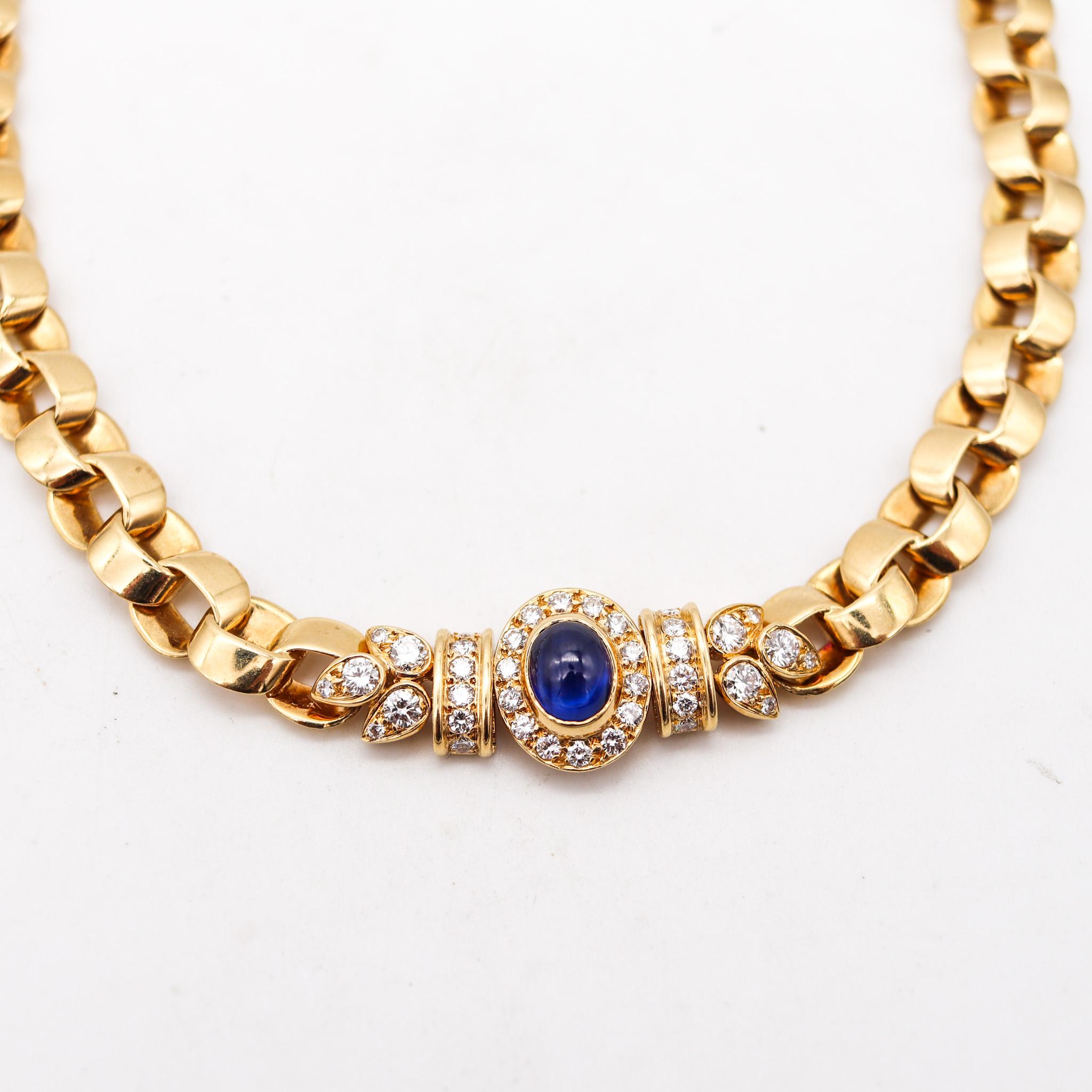 Cabochon Van Cleef & Arpels Paris Necklace In 18Kt Gold With 3.63 Ctw Diamonds & Sapphire For Sale