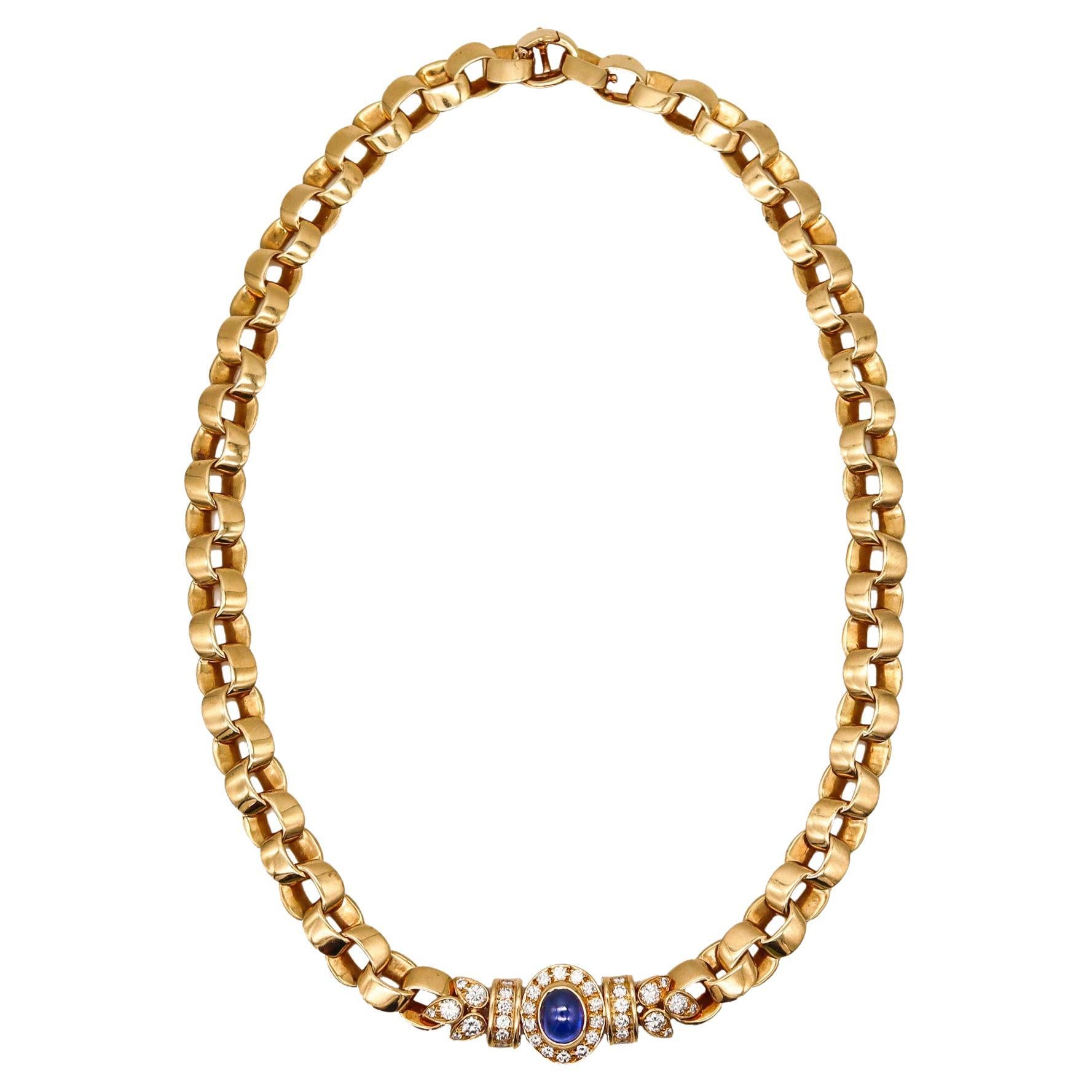 Van Cleef & Arpels Paris Halskette aus 18 Karat Gold mit 3,63 Gesamtkaratgewicht Diamanten und Saphiren