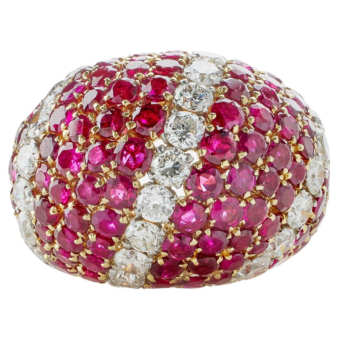 Van Cleef & Arpels Paris Ruby and Diamond Bombé Ring For Sale