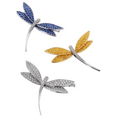 Van Cleef & Arpels Paris Vintage Diamond Blue Yellow Sapphire Dragonfly Brooches
