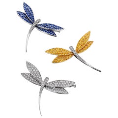 Van Cleef & Arpels Paris Vintage Diamond Blue Yellow Sapphire Dragonfly Broches