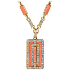 Van Cleef & Arpels Paris Vintage Diamond Coral Gold Pendant Necklace