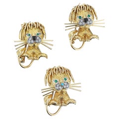 Van Cleef & Arpels Paris Vintage Diamond Emerald Lion Cub Brooch