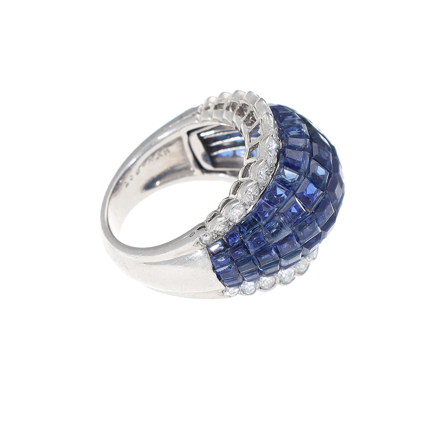 Van Cleef & Arpels Paris Vintage Invisibly Set Diamond Sapphire Boule Ring (Carréeschliff) im Angebot